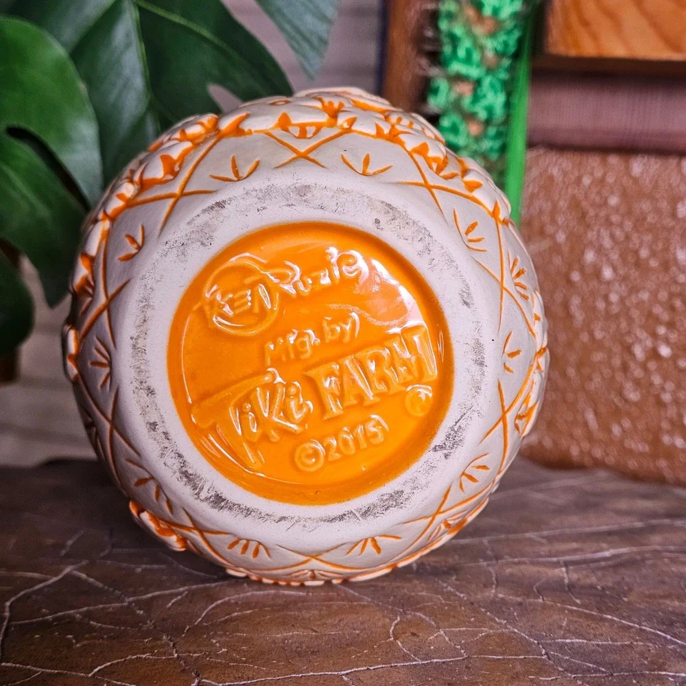 2015 Tiki Farm Poko Ono Lidded Pineapple Tiki Mug 16oz Ken Ruzic Orange Glaze